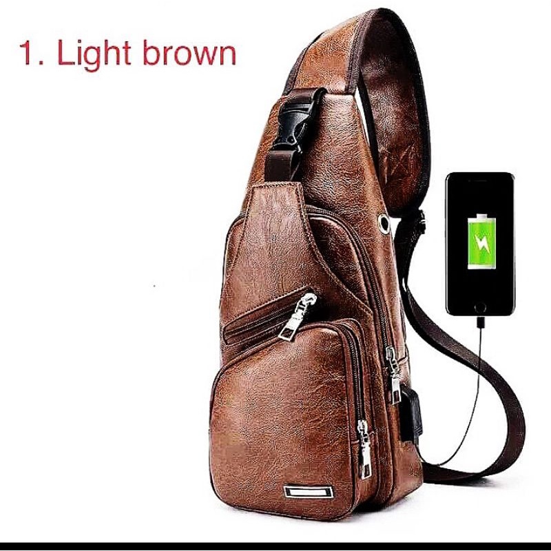 Tas selempang kulit pria / Sling bag USB port