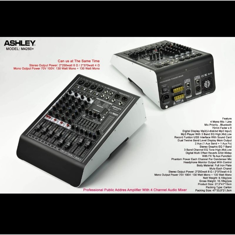 power mixer ashley m4260+ m 4260 m 4260+ 4CH original garansi