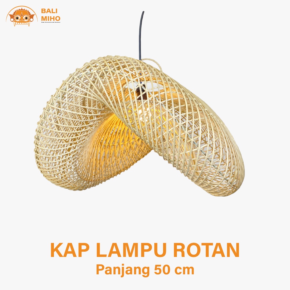 Kap Lampu Rotan Model Ombak 50 cm - Kap Lampu Rotan - Lampu Cafe - Lampshade - Kap Lampu Unik - Kap 
