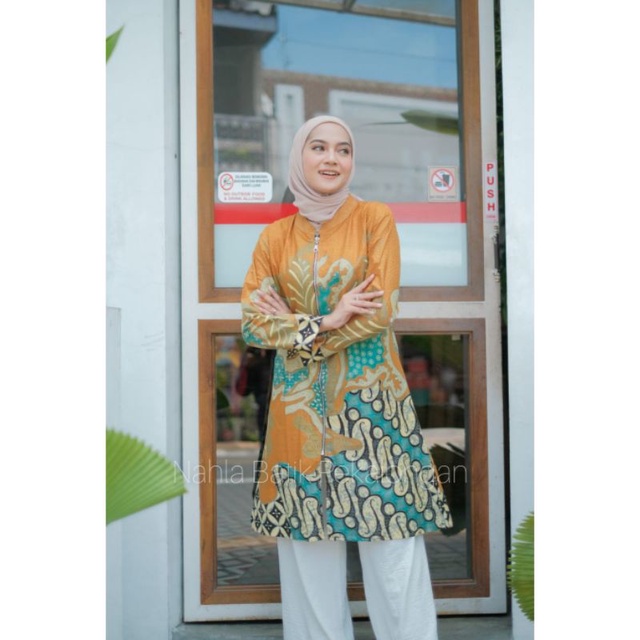 Terbaru Tunik Batik Wanita Modern Bianca Oren Original Nahla Batik Pekalongan