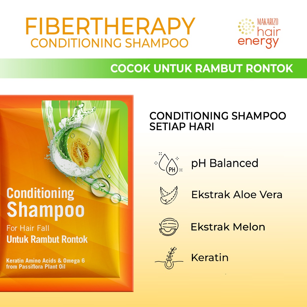 Makarizo Hair Energy Fibertherapy Conditioning Shampoo Aloe & Melon 10 mLx12 / Shampo Kondisioner-4