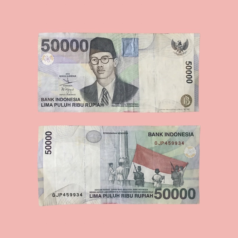 Uang kertas kuno 50 ribu wr supratman tahun 1999 mahar 50rb 50000 kolektor uang koleksi