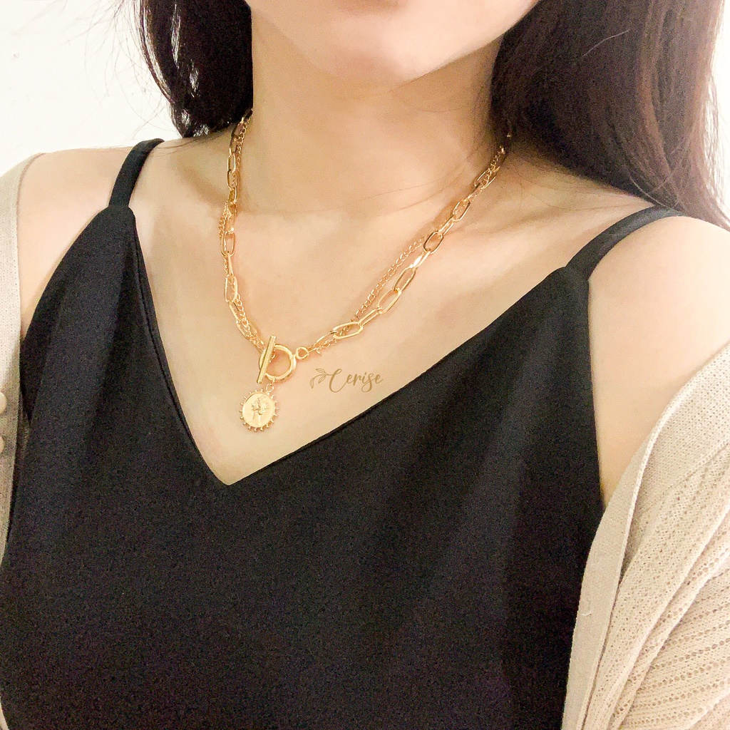 Diora Necklace | Kalung rantai koin emas korea cantik aksesoris wanita korean style trendy stylish