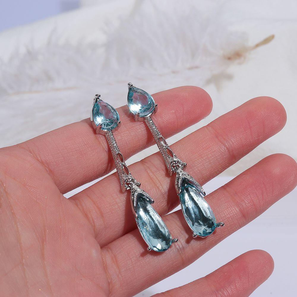 Anting Nanas Aquamarine Wanita Perak925 Lapis Perak Perhiasan Pernikahan Ear studs