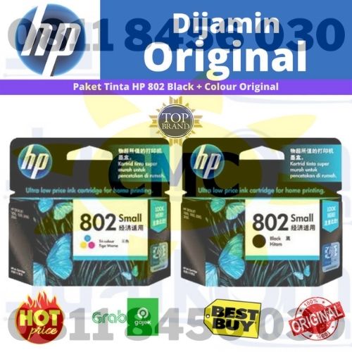 HP 802 Original Ink Cartridge Tinta Printer  BLACK &amp; COLOUR