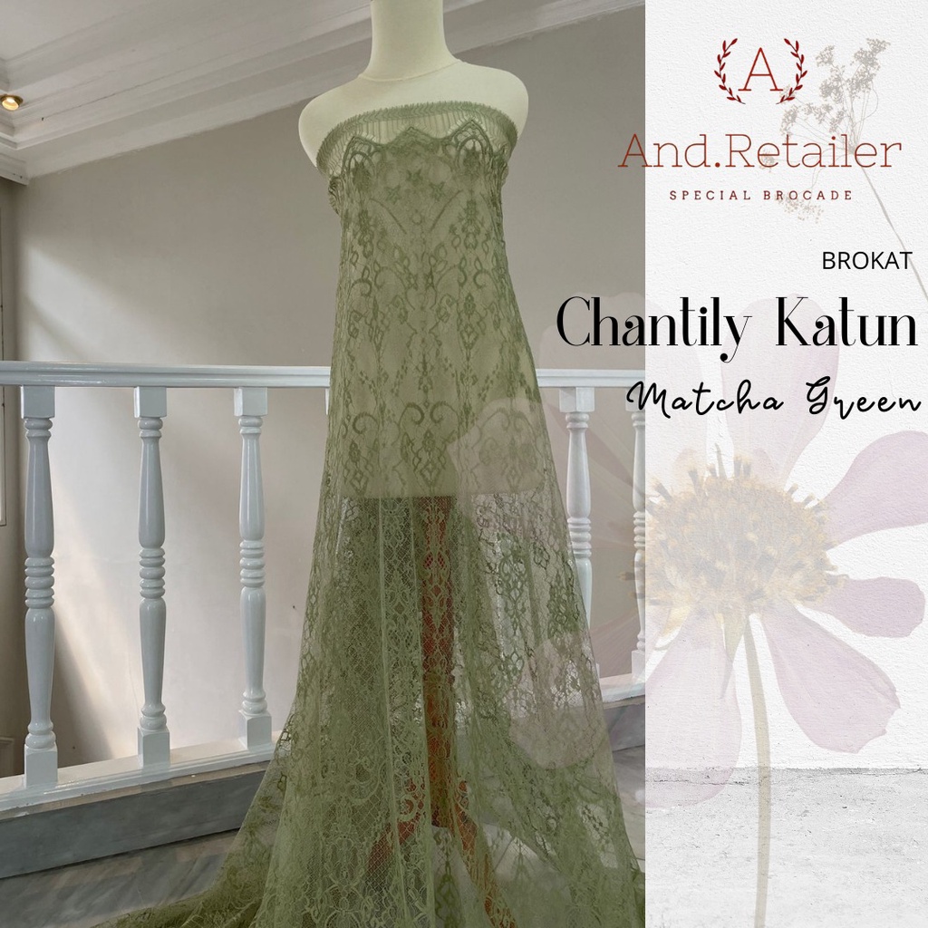 Bahan Kebaya Brokat Semi France Lace Chantily Shantily Katun Per panel 2,5m Warna Matcha Green tea