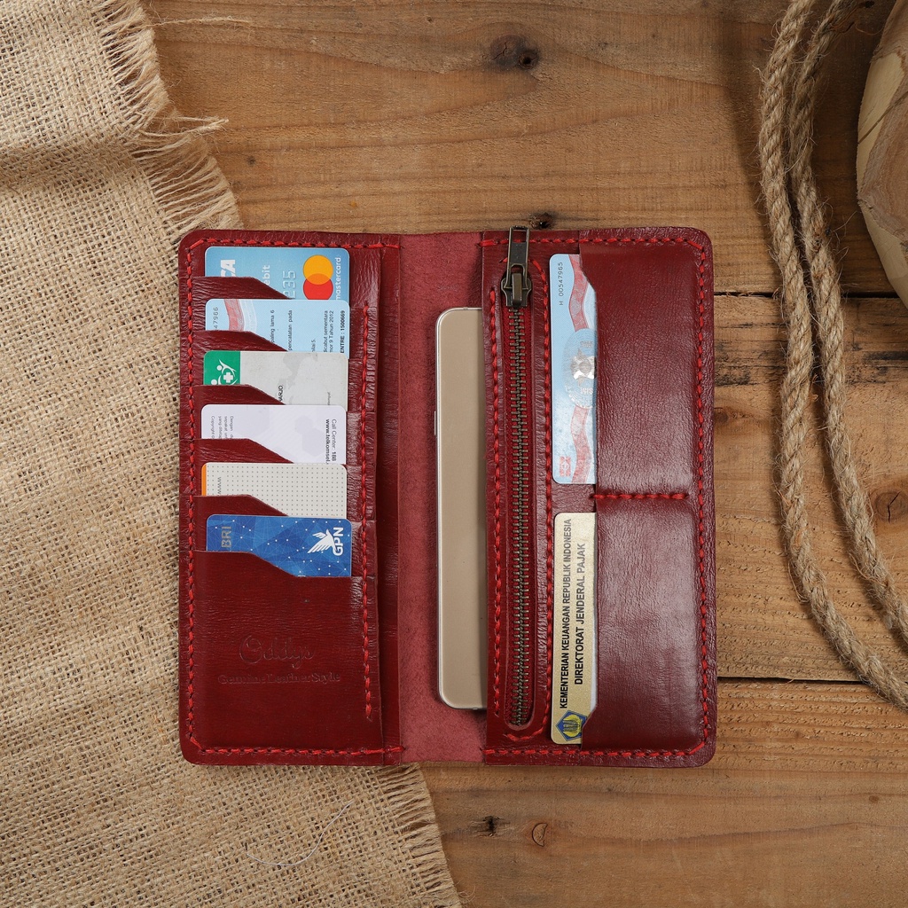 Dompet Panjang Kulit Asli Pull Up Seri AERON Warna Maroon - Leather Phone Wallet