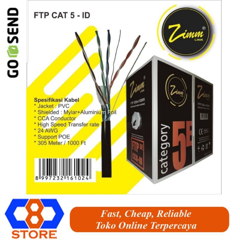 KABEL LAN FTP STP ZIMMLINK CAT 5E CCA ID SINGLE JACKET 305M