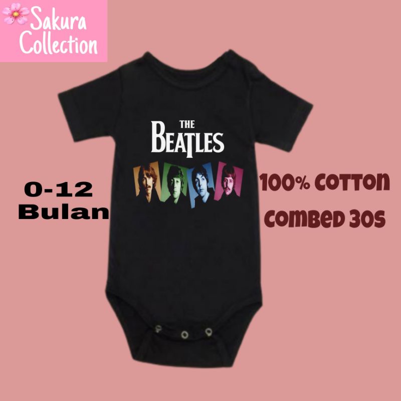 Kaos baju bayi jumper baby kids pendek band THE BEATLES 6 punk rock metal logo tulisan usia 0 1 2 3 4 5 6 7 8 9 10 11 12 bulan sampai umur 1 tahun adem jumpsuit babysuit romper bodysuit little anak kecil hitam laki laki perempuan unisex nyaman lembut