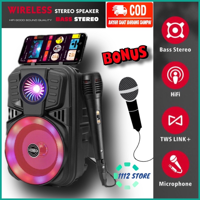 Speaker Bluetooth -Salon Wireless Aktif -  Radio Fm - Speaker Wireless Led - Bonus Mic 6,5Inci