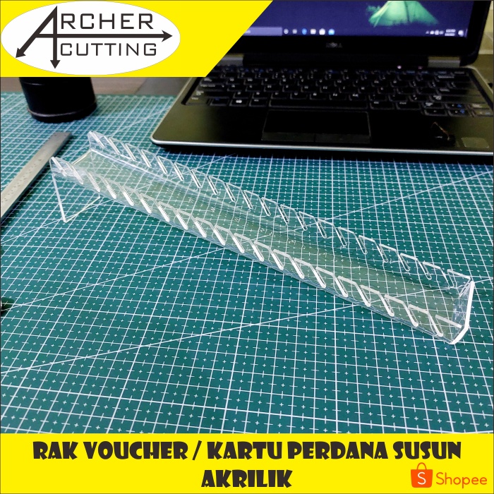 TEMPAT DUDUKAN RAK VOUCHER KARTU PERDANA AKRILIK LEBAR 3.5CM 20 SLOT