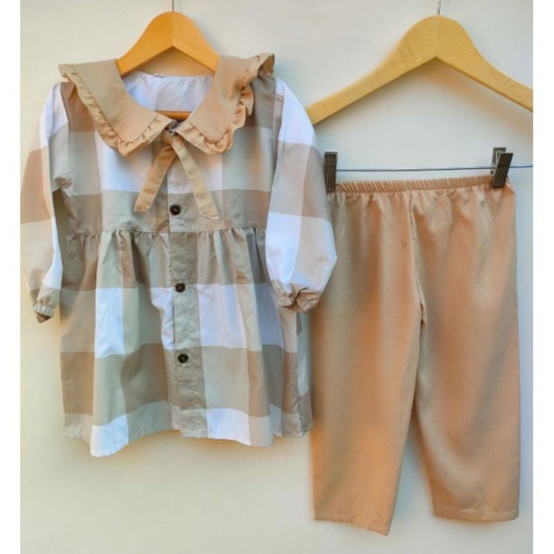 COD SETELAN ZAVINA ANAK 2-8TH / SET HARUKA TUNIK ANAK PEREMPUAN TERBARU-Cream