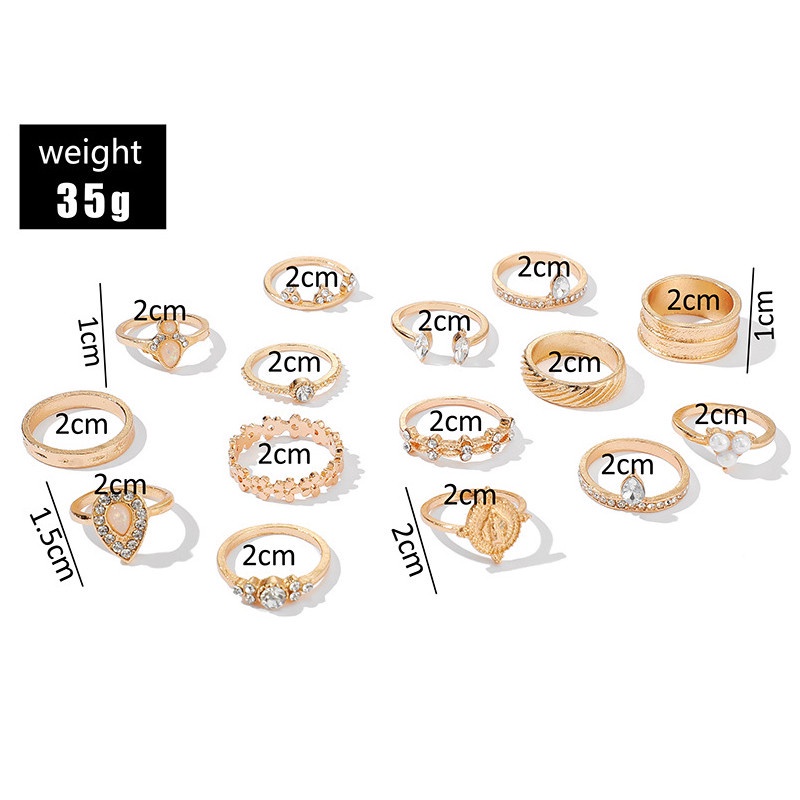 15pcs / Set Cincin Opal Desain Jesus Relief Warna Emas Untuk Aksesoris Perhiasan Wanita