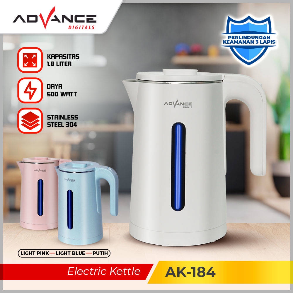 【Garansi 1 Tahun】ADVANCE Cerdas Teko Listrik Pemanas Air Electric Kettle ketel besar otomatis stainless 1.8L