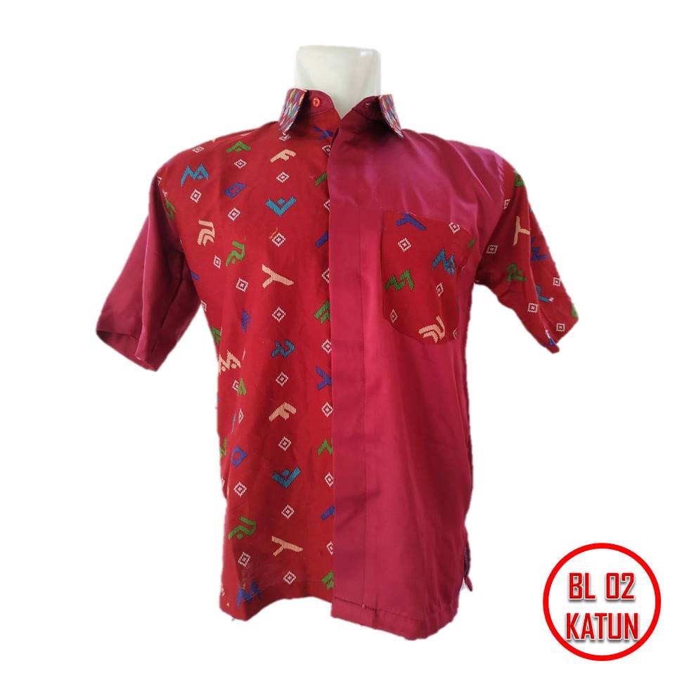 Baju Batik Kombinasi Motif Khas Aksara Lontara Bugis Makassar Type BL 02 Katun Terbaru