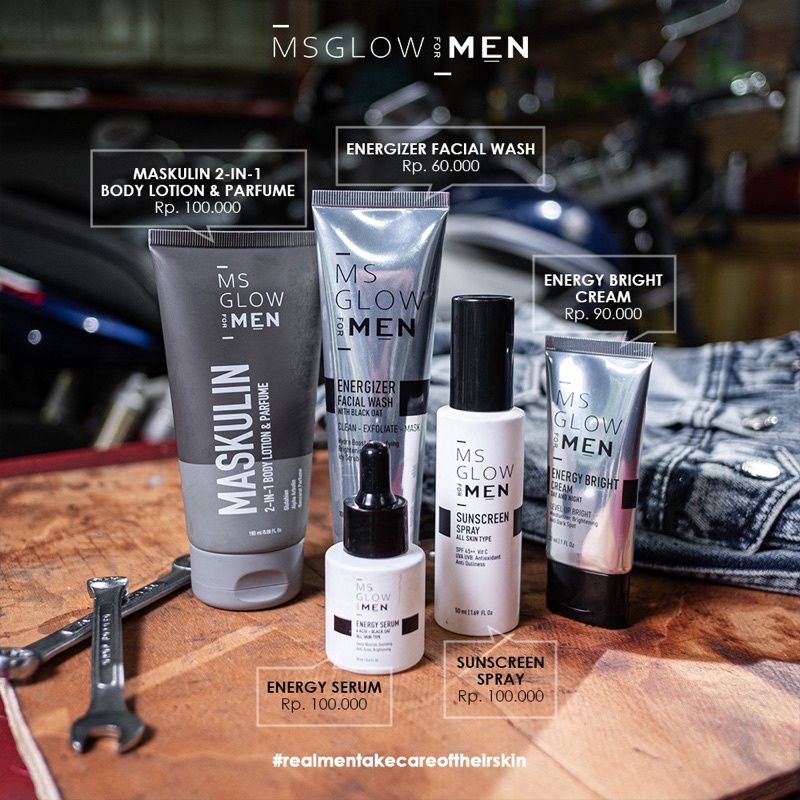 【Official Store】MS GLOW FOR MAN Paket Wajah Pria | Bright Cream Facial Wash Serum Wajah Rambut Pomade