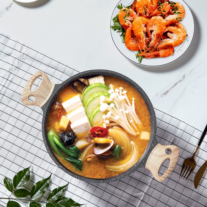 Micoe Panci Masak Panci Dapur Batu Maifan Panci Sup Non-Sticky 24Cm _Art