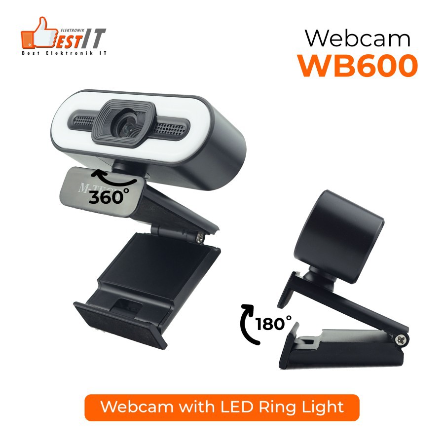 Webcam Mtech WB600 Camera 1080P Full HD LED Ring Light Autofocus