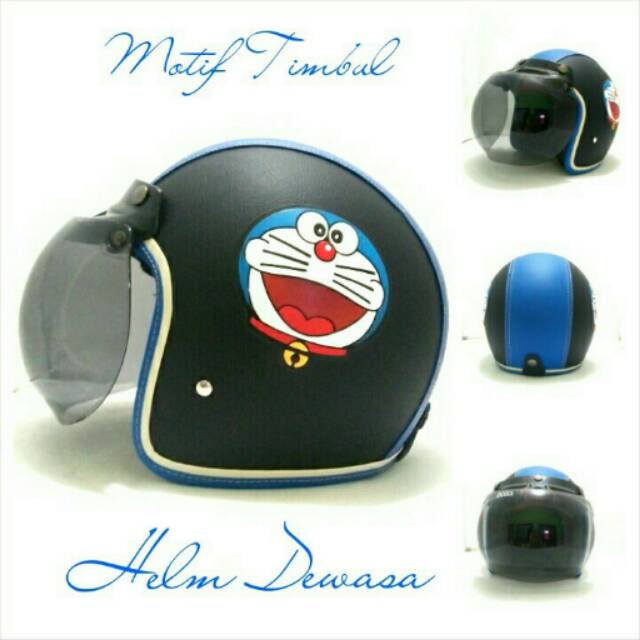 HELM BOGO MOTIF DORAEMON HITAM BIRU