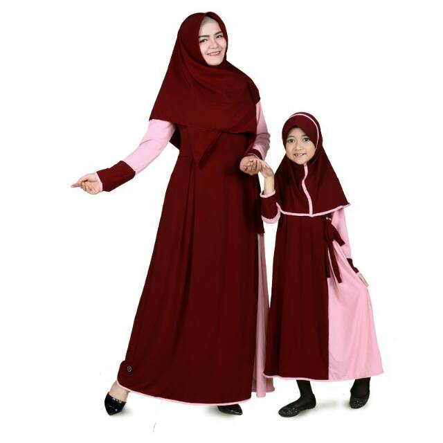 Baju Muslim Couple Gamis couple Ibu dan Anak Jersey - marun Peach