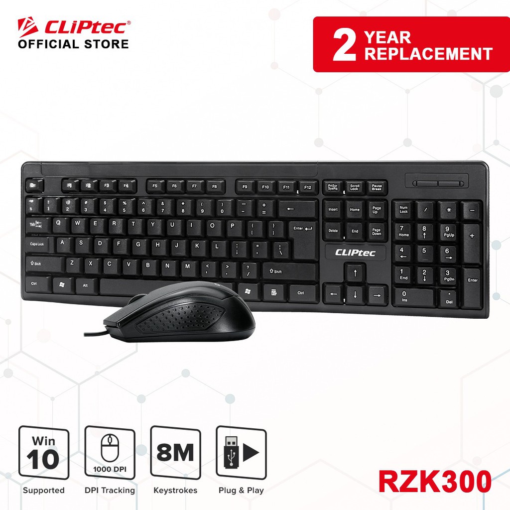 CLIPTEC RZK300 Keyboard Mouse Wired Combo For Office Garansi Resmi 2 Tahun