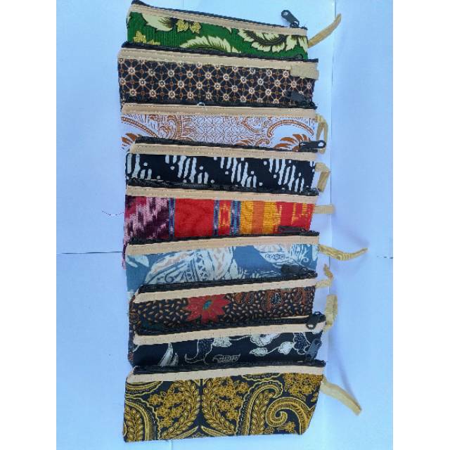 (BISA COD) SATU SET TEMPAT PENSIL BATIK ISI 10 PCS 20x10 cm DOMPET KOIN KOSMETIK SOUVENIR PERNIKAHAN