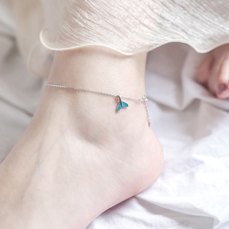 Xj-simple and dreamy blue mermaid anklet Sen series Gelang Kaki Pacar Mahasiswa Gadis fishtail mini Lucu 210807