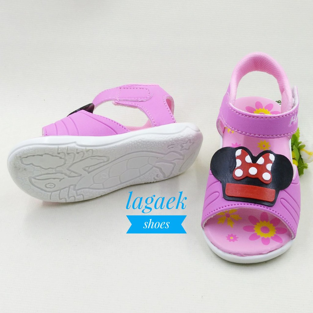 Sendal Anak Perempuan Usia 1 2 Tahun PINK Alas Karet Anti Licin - Sepatu Sendal Anak Cewek Anti Licin Size 22 - 25 Motif Kartun Lucu