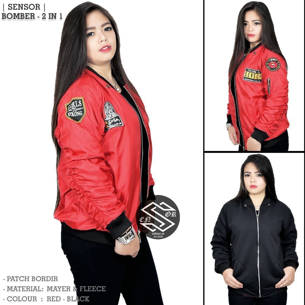  Jaket Bomber Wanita Sensor 2 in 1 Jaket Bomber Bolak 