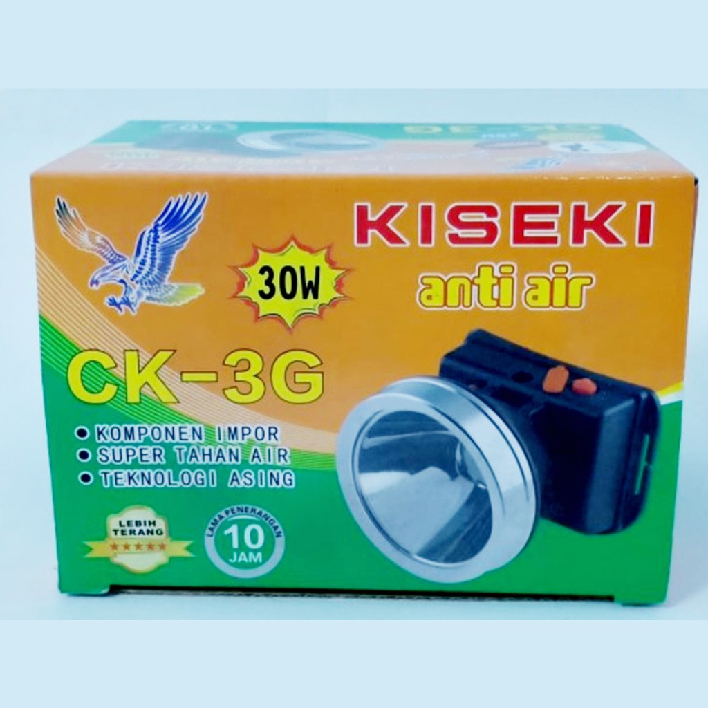 Senter Kepala Kiseki CK-3G 25 Watt Headlamp putih Charger Gratis Bohlam