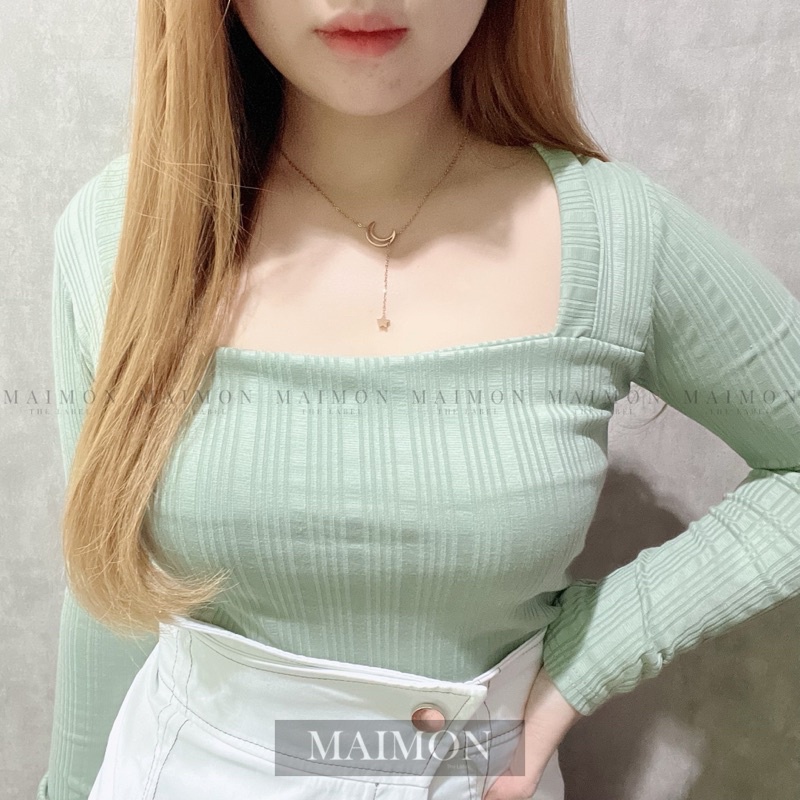 Rib Squareneck Long Sleeve Blouse | Atasan Wanita Korean Fashion | Maimon Grosir