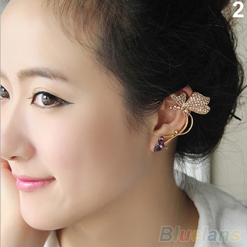 Hu Hu Hu Hu Hu Alat Bantu Pasang Kacamata♡ 1pc Anting Tusuk Model Kupu-Kupu Kristal Elegan Untuk Telinga Kiri Wanita