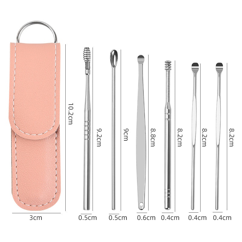 Korek kuping Set 6pcs Stainless Steel Kualitas Bagus plus Dompet bisa jadi gantungan kunci cocok untuk sovenir pernikahan DEDOMON Set Pembersih Telinga Korek Kuping 6 PCS CW36 cureg tahi kuping 6Pcs Ear Cleaner Wax Removal For Cleaning Clean Your Ears