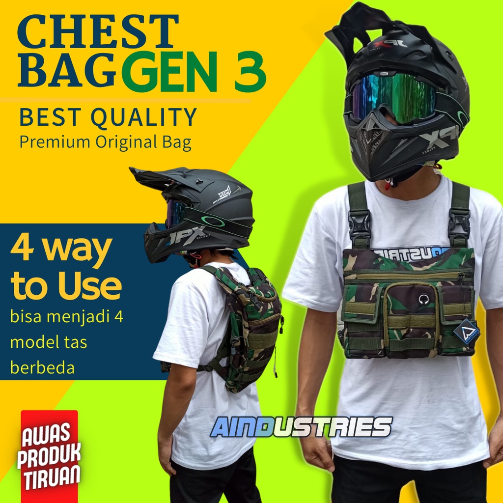 Tas Dada Anti Air Pria Wanita Chest Bag Urban 2 In 1 Fashion Tas Rompi Kasual Vest Bag Army Tas Room