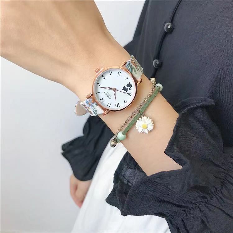 ✅COD BBS - Jam Tangan Wanita Gaya Korea Strap Pu Bunga Motif Tulang Ikan Fashion Quartz Analog Import