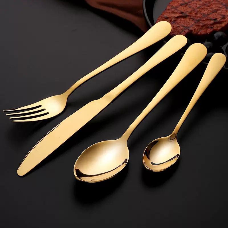 (COD) Sendok garpu makan emas / gold spoon fork spoon / Sendok Teh / sendok stainless tebal premium 