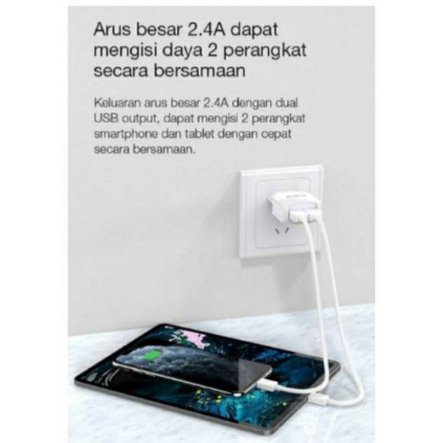 Adaptor charger batok kepala charger Robot RT-K6 dual USB Output fast charging 2.4 ampere