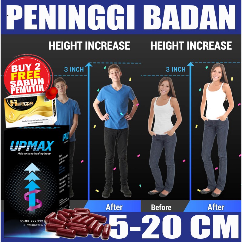 [ORIGINAL] PENINGGI BADAN UPMAX PRIA WANITA OBAT KAPSUL SIXPACK GLUTA KULIT PEMUTIH ORTOPEDI GROW UP