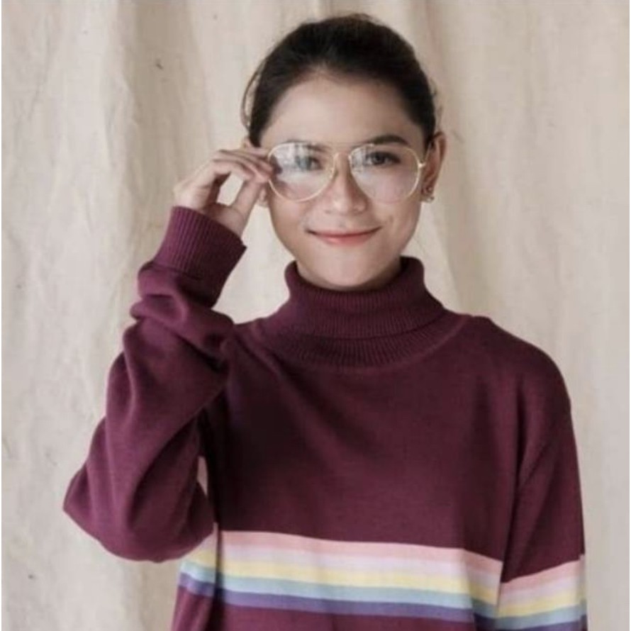 Sweater Turtleneck Rajut Pelangi / Rainbow