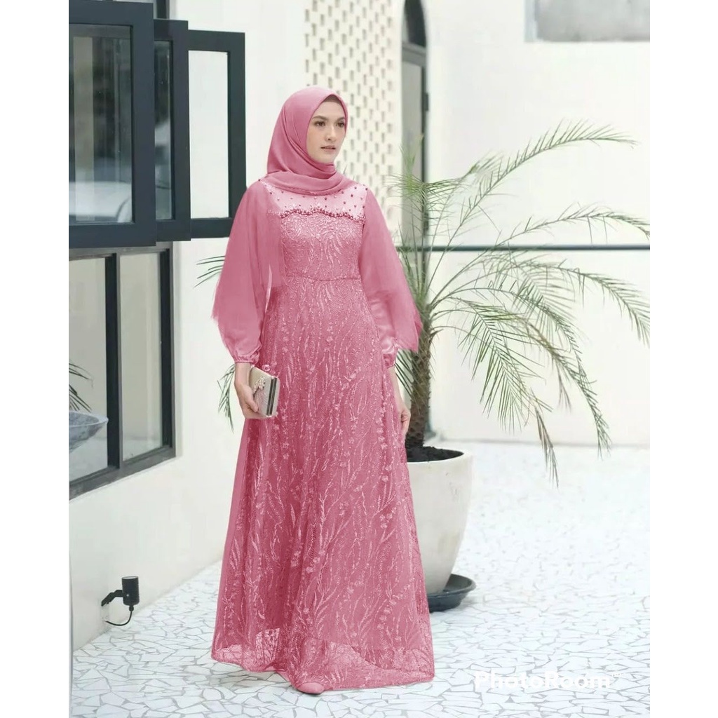 ELDE 17 - MAXI ALEA BAHAN TILE BORDIR MUTIARA, MOSTCREPE, FURING, TILE POLOS PERGELANGAN TANGAN KARET, MODEL BLKG MOSTCREPE FULL, SLETING BLKG, KARET BLKG