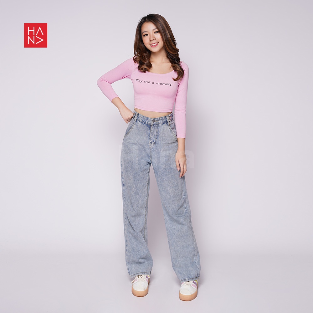 Hana Fashion - Playme Crop Top T-Shirt Kaos Lengan Panjang Wanita - CT066