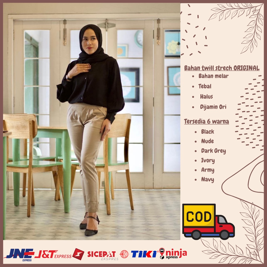 Celana Wanita Kekinian Murah Celana Panjang Wanita Terbaru Bahan Karet Melar Big Size  Eliza Pants