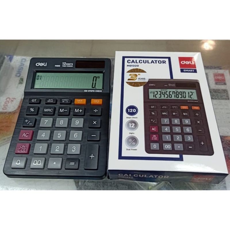 CALCULATOR KALKULATOR KANTOR CHECK CORRECT 12 DIGIT DELI SOLAR POWERED