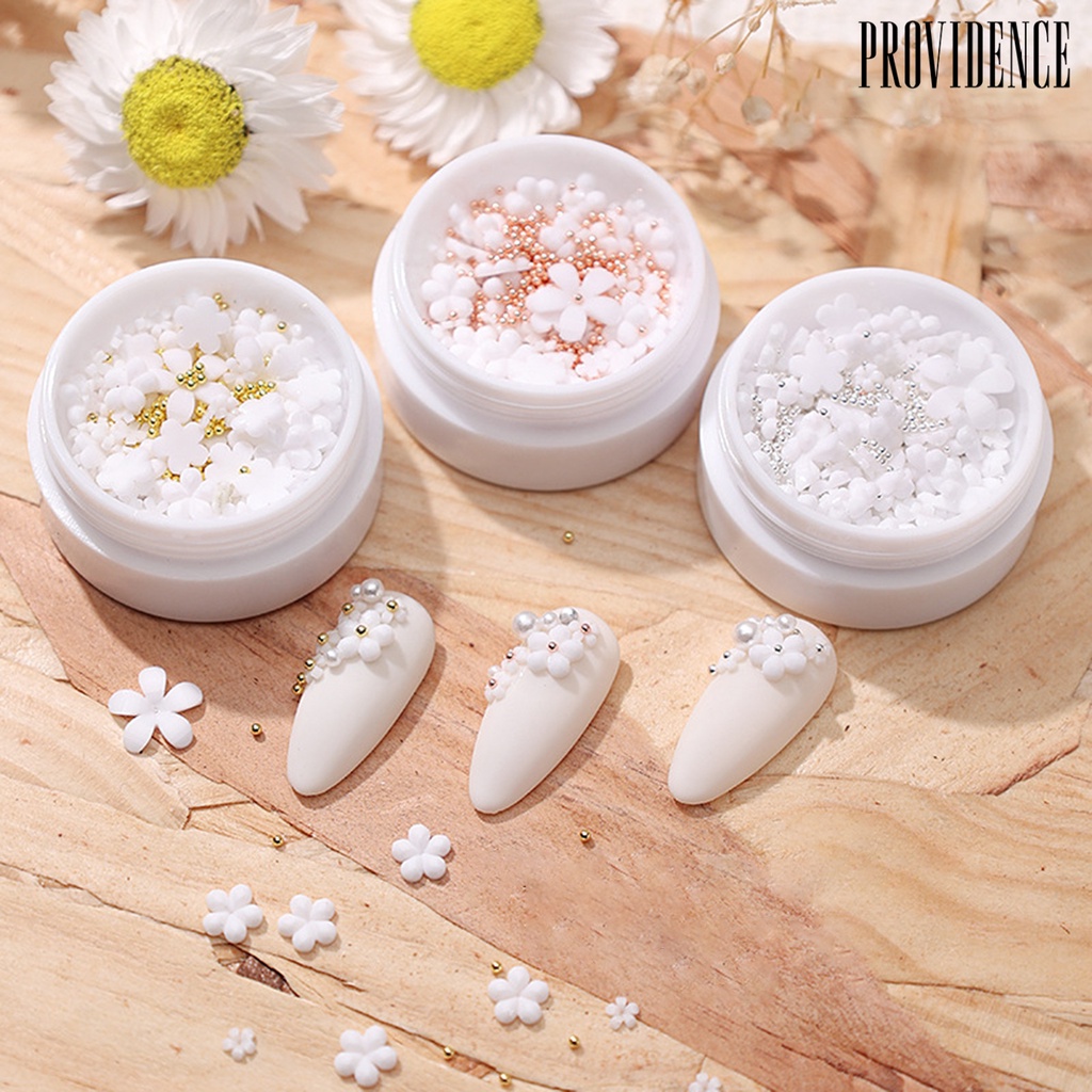 Providence Nail Decoration Easy to Stick DIY White Five Petal Flower Small Nail Ornament for Female