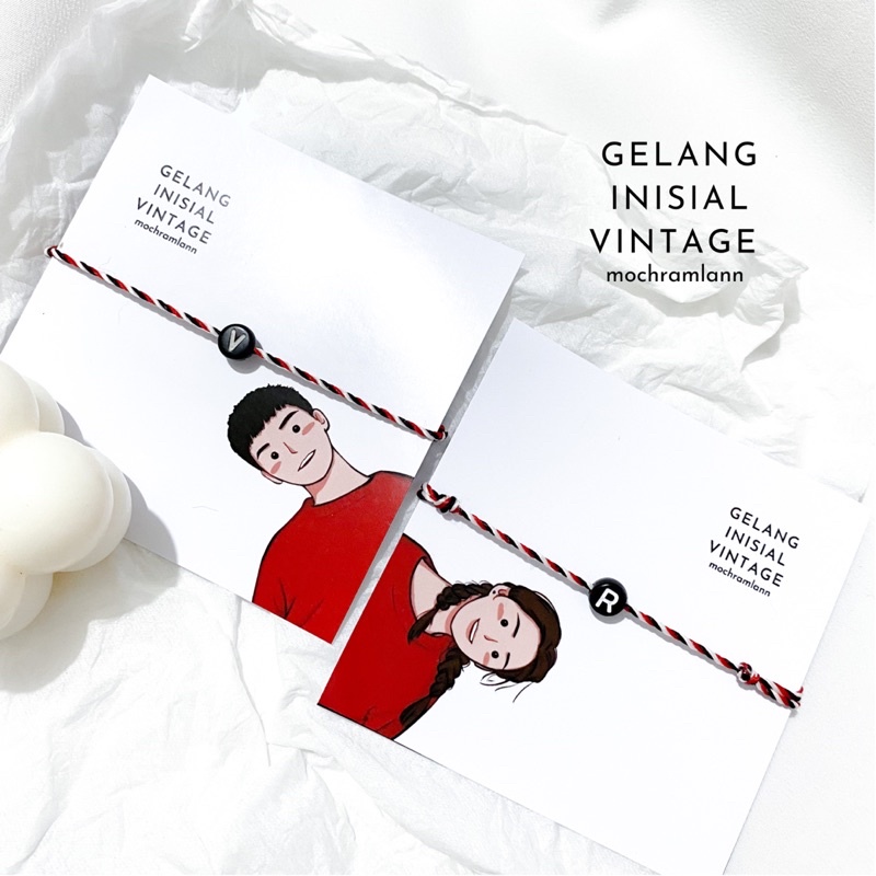 gelang inisial tali tridatu / gelang huruf bisa couple / gelang aesthetic / by mochramlann