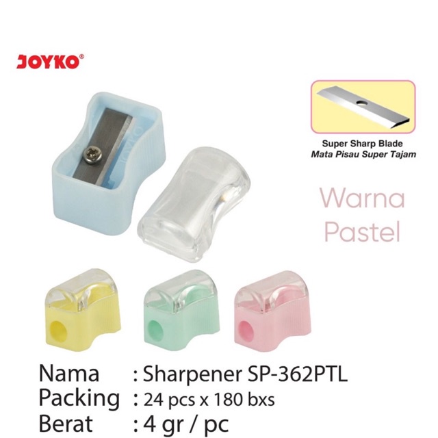 

Sharpener / Rautan / Serutan / Peruncing Joyko warna Pastel SP-362PTL
