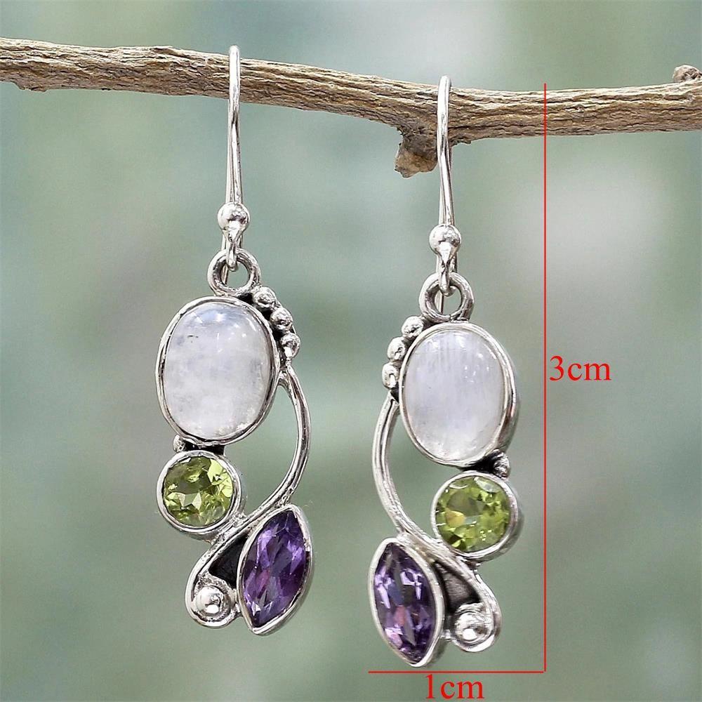 Preva Moonstone Anting Anting Pesta Pertunangan Pernikahan Perhiasan Menjuntai Peridot