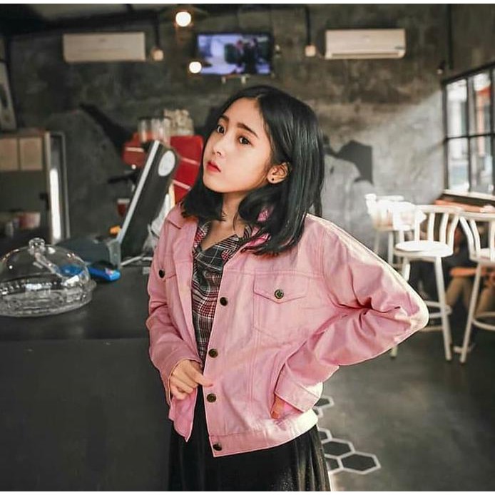 Oversized Jacket Jeans Denim Zara Jaket Pink Bio Blitz Tebal Import - Pink