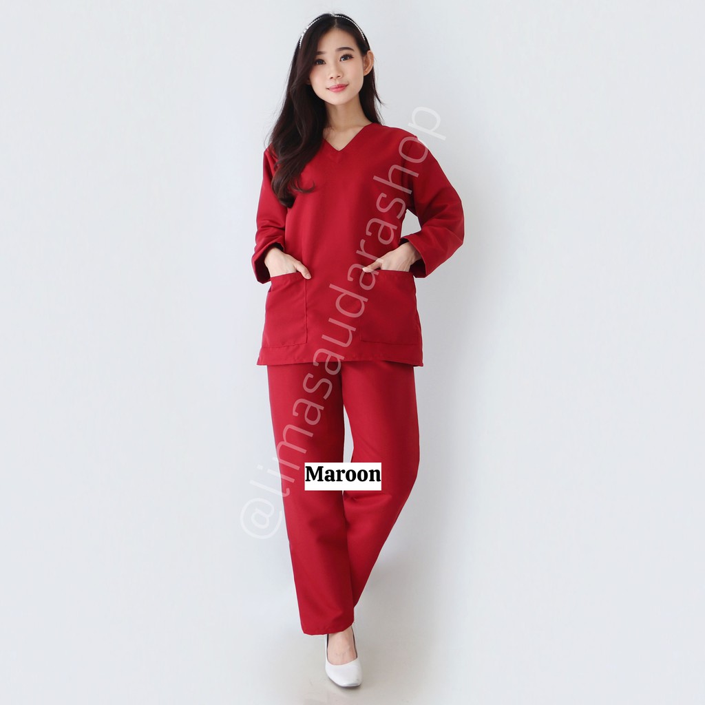 READY! BAJU JAGA LENGAN PANJANG UNISEX (BAJU OKA/ OK/ BAJU SCRUB MEDIS) 1 SET BAJU DAN CELANA