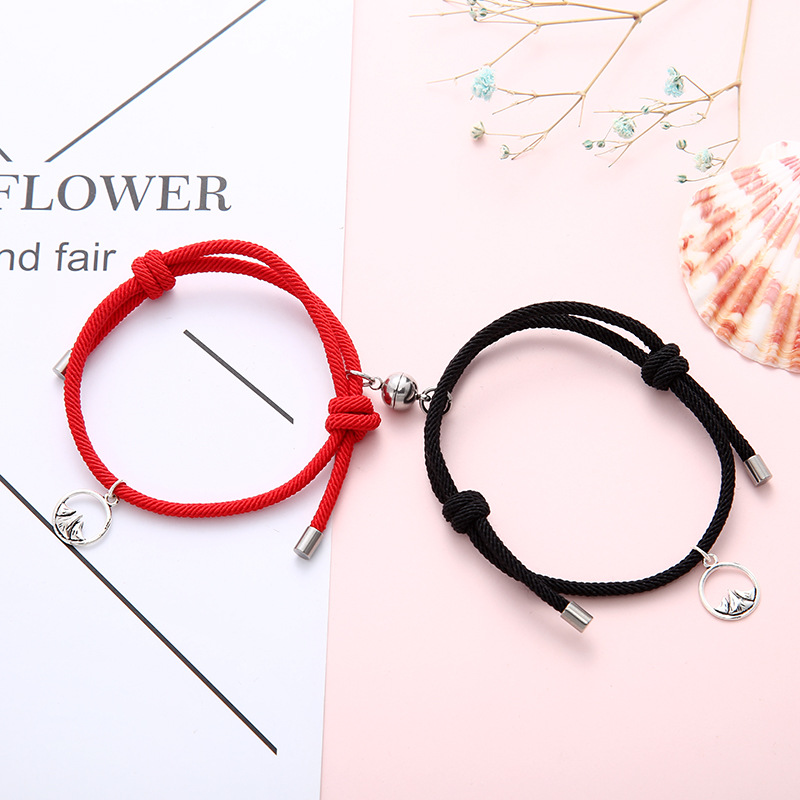 1 Pasang Gelang Couple Magnet Gelang persahabatan Tali Couple Magnet Attract Bracelets -ol-2pcs-red-black